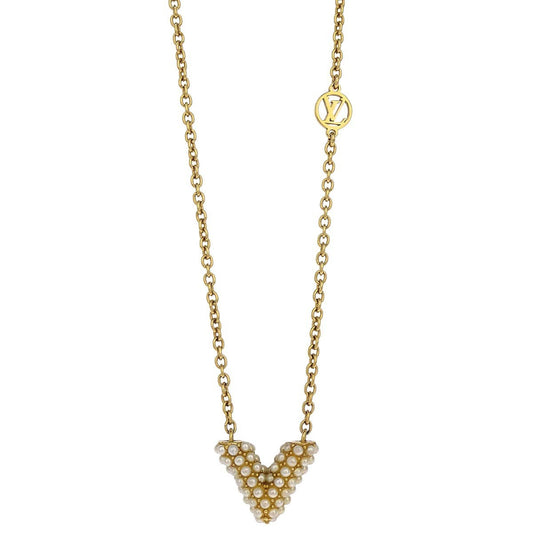 Louis Vuitton Essential V Perle Necklace Metal with Faux Pearls, Gold, Gold Plated, Necklace