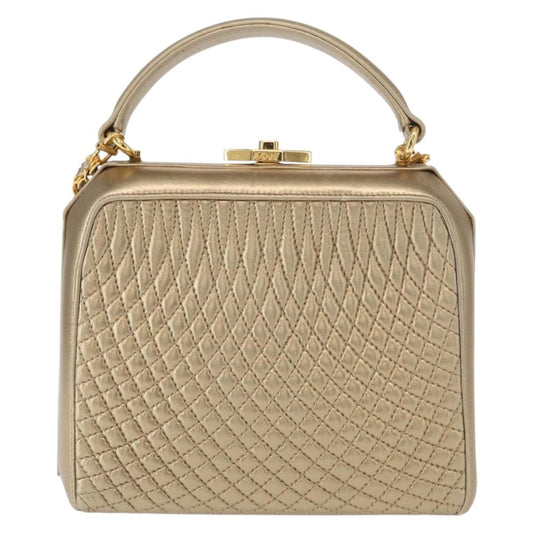 Bally Vintage Handbag Quilted Leather, GOLD, LEATHER, Handbag
