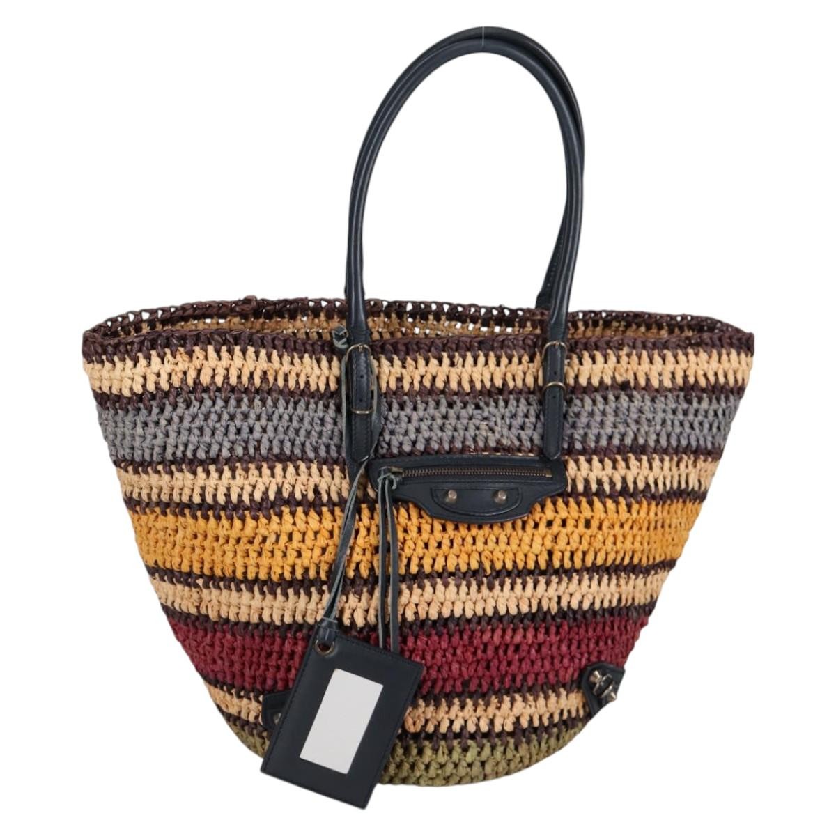 Balenciaga Panier Basket Tote Woven Raffia, MULTICOLOUR, WOOD, Tote bag