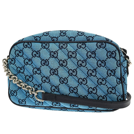 Gucci GG marmont Black leather, Blue, Canvas, Shoulder Bag
