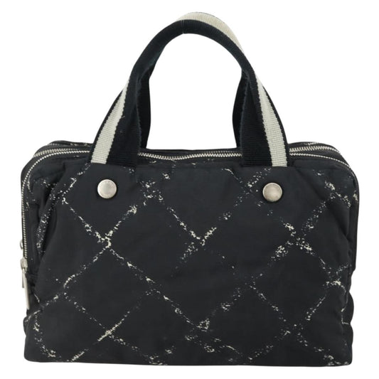Chanel Travel Line Boston Bag Printed Nylon, BLACK, NYLON, Handbag