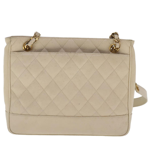 Chanel Vintage Slit Pocket Shoulder Bag Quilted Caviar, Beige, Leather, Shoulder Bag
