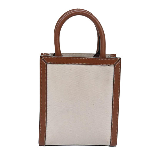 Celine Vertical Cabas Tote Canvas with Leather, WHITE, CANVAS, Handbag