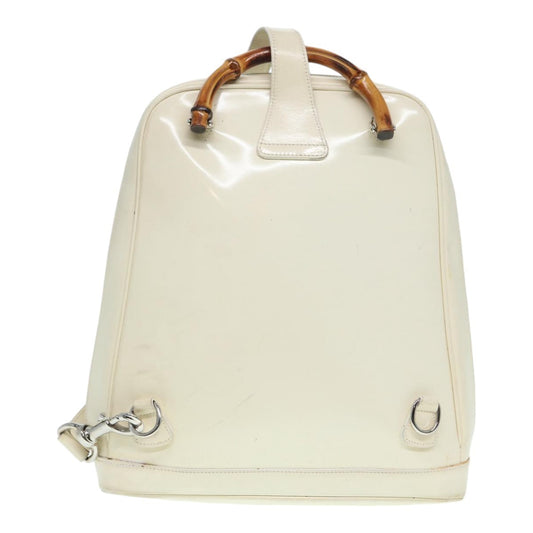 Gucci Vintage Bamboo Backpack Nylon and Patent Leather, WHITE, NYLON, Backpack