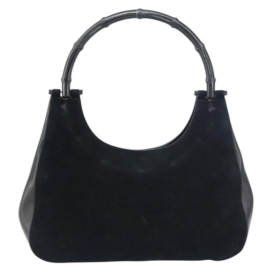 Gucci Vintage Bamboo Handle Bag Suede, BLACK, SUEDE, Handbag