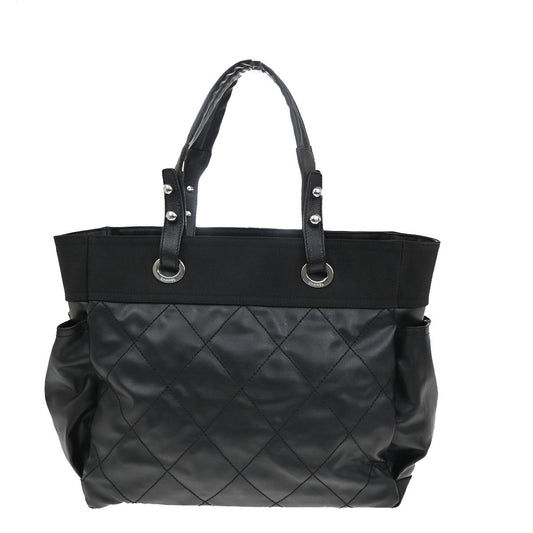 Chanel Biarritz Pocket Tote Quilted Coated Canvas, BLACK, CANVAS, Tote bag