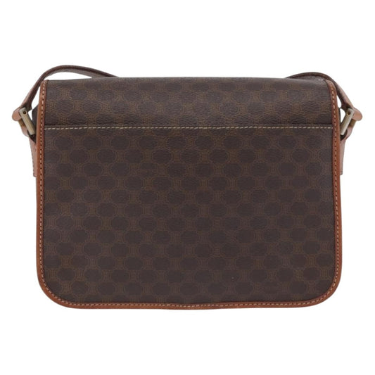 Celine Vintage Macadam Circle Logo Shoulder Bag Canvas and Leather, Brown, Canvas, Shoulder Bag