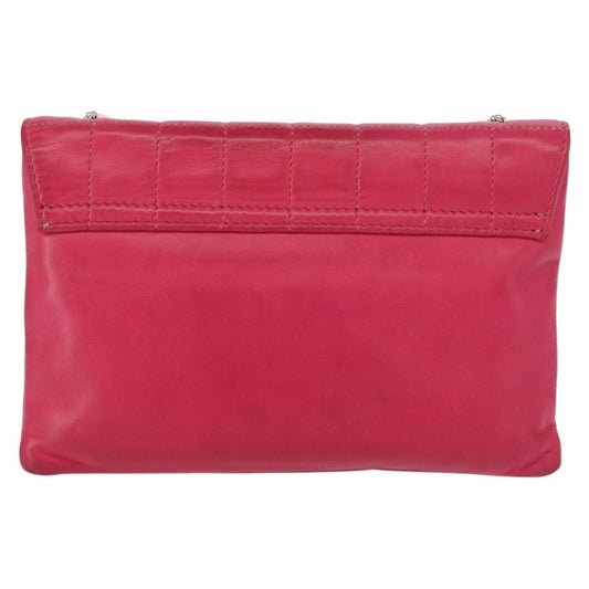 Chanel Chocolate Bar CC Clutch Quilted Leather, PINK, LEATHER, Clutche & pouche