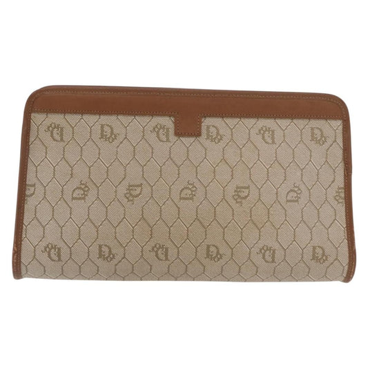 Christian Dior Vintage Honeycomb Zip Pouch Canvas and Leather, BEIGE, CANVAS, Clutche & pouche
