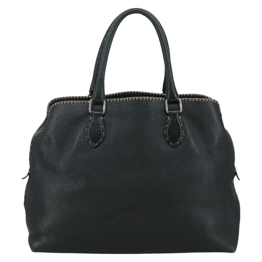 Fendi Selleria Handle Bag Embossed Leather, BLACK, LEATHER, Handbag