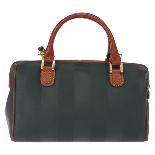 Fendi Vintage Pequin Convertible Boston Bag Coated Canvas, GREEN, CANVAS, Handbag