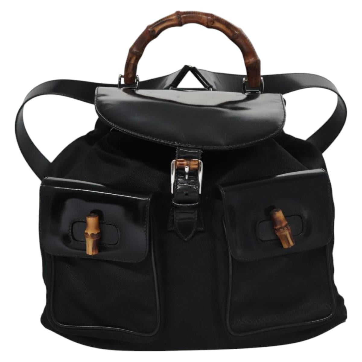 Gucci Vintage Bamboo Backpack Patent, BLACK, PATENT_LEATHER, Backpack
