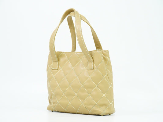 Chanel Surpique Tote Quilted Leather, BEIGE, LEATHER, Tote bag