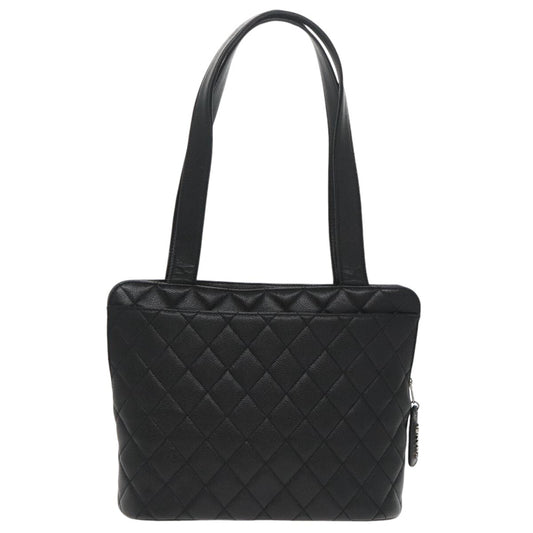 Chanel Vintage CC Zip Around Shoulder Bag Quilted Caviar, BLACK, LEATHER, Tote bag