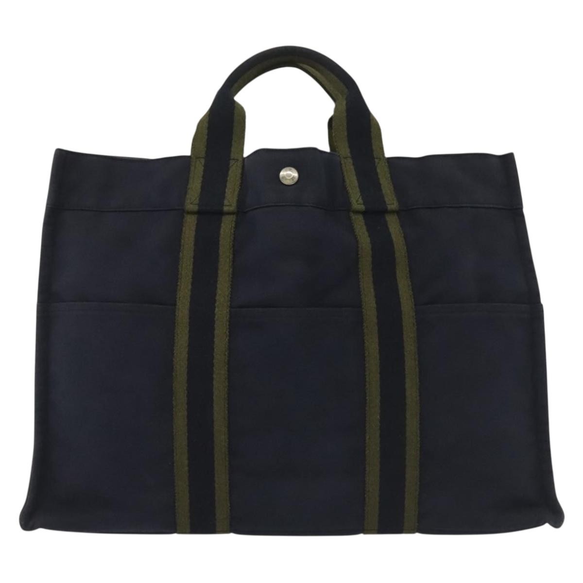Hermes Fourre Tout Tote Toile, NAVY, CANVAS, Tote bag