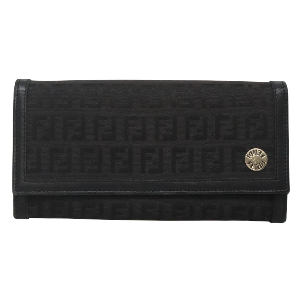 Fendi FF Flap Wallet Zucca Canvas with Embossed Leather, BLACK, CANVAS, Wallets