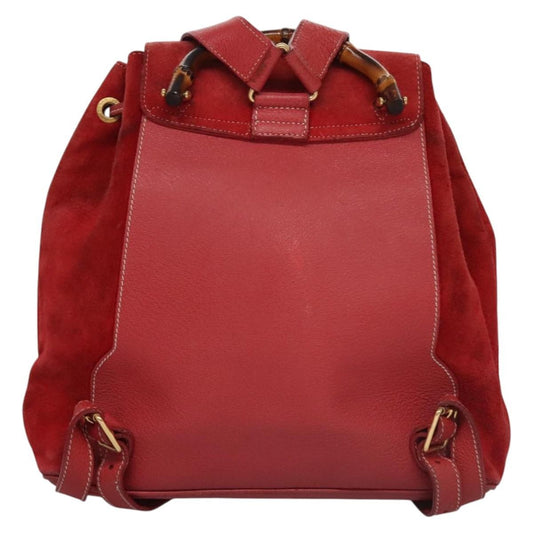 Gucci Vintage Bamboo Backpack Suede and Leather, Red, Suede, Backpack