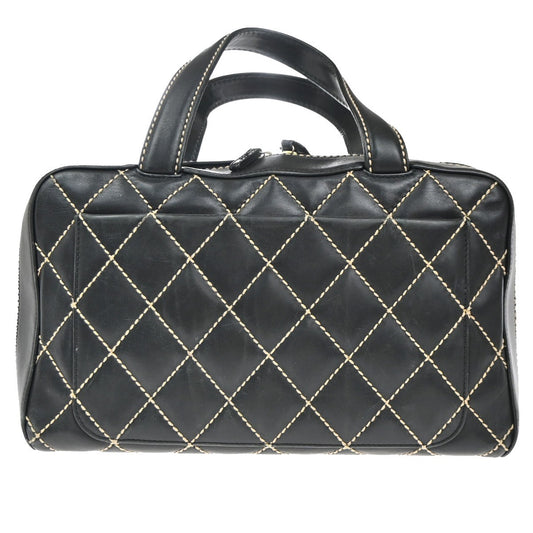 Chanel Surpique Boston Bag Quilted Leather, BLACK, LEATHER, Handbag