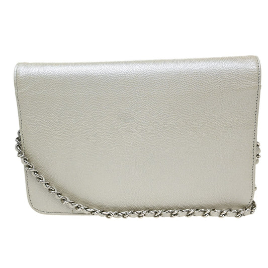 Chanel Timeless Wallet on Chain Textured Leather, Silver, Leather, Wallet