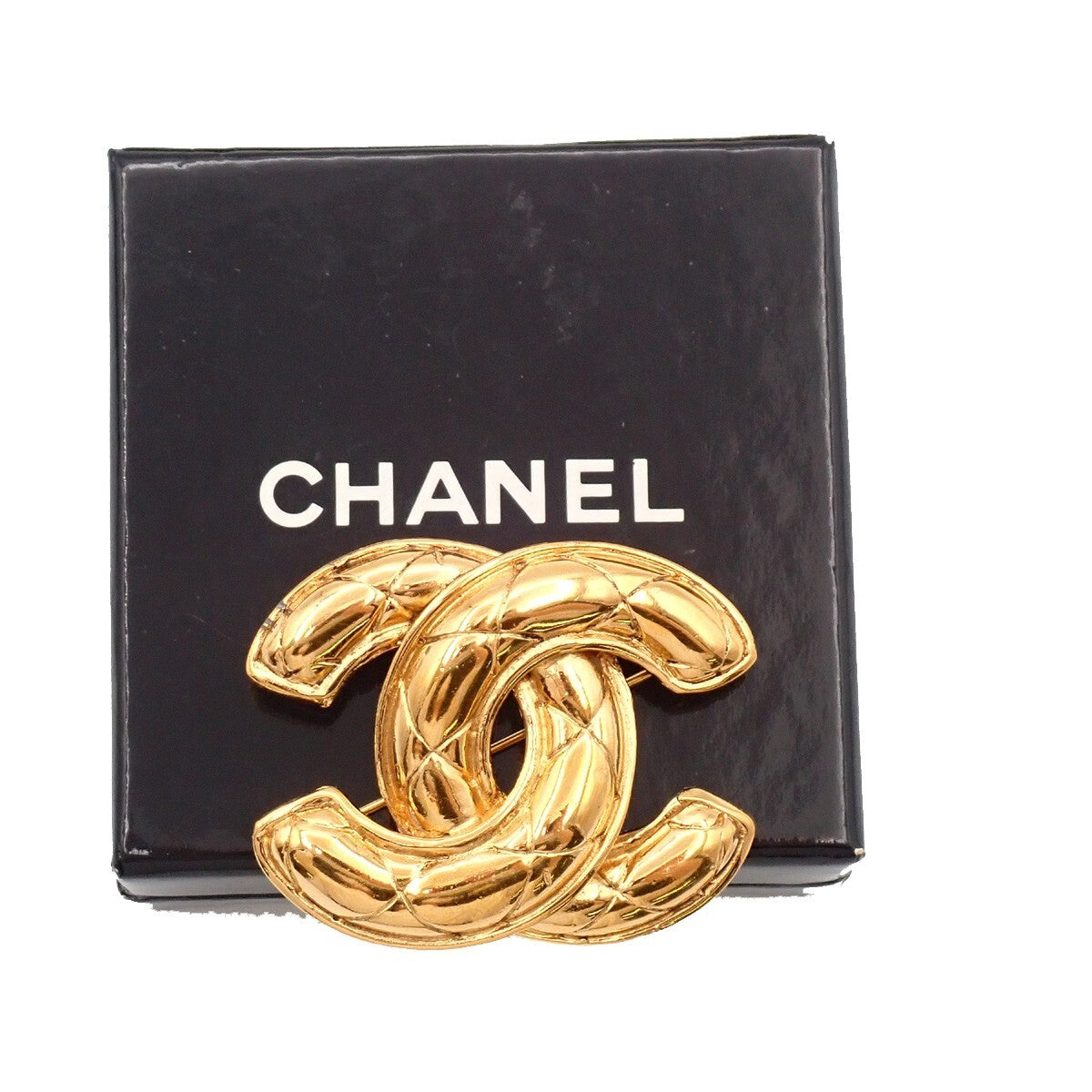 Chanel Vintage Quilted CC Brooch Metal, GOLD, GOLD_PLATED, Brooch