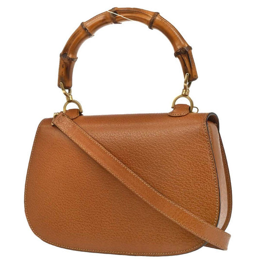 Gucci Vintage Convertible Bamboo Top Handle Bag Leather, BROWN, LEATHER, Handbag