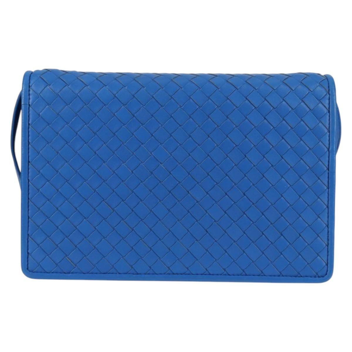 Bottega Veneta Vintage Double Compartment Flap Bag Intrecciato Nappa, BLUE, LEATHER, Shoulder bag