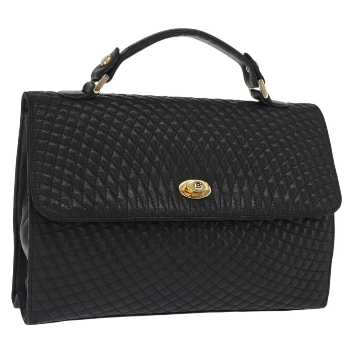 Bally Vintage Handbag Quilted Leather, BLACK, LEATHER, Handbag