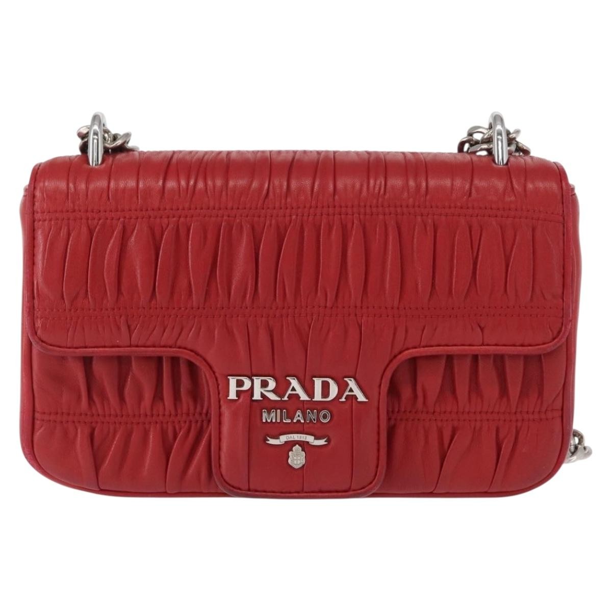 Prada Gaufre Chain Flap Shoulder Bag Nappa Leather, RED, LEATHER, Shoulder bag