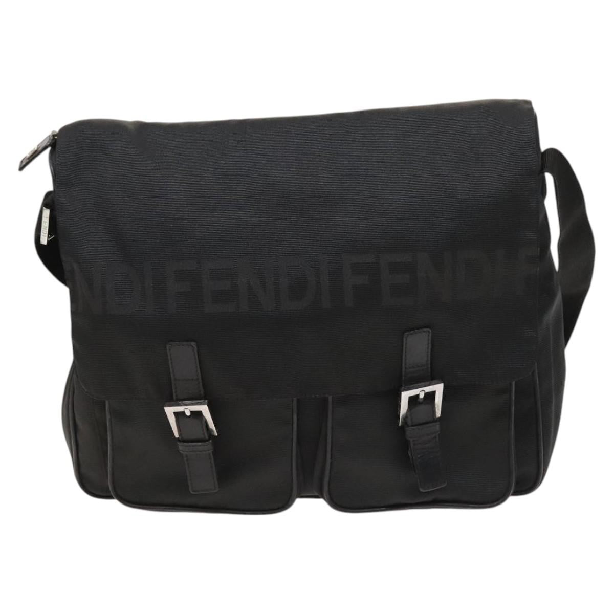 Fendi Vintage Double Buckle Flap Shoulder Bag Nylon, BLACK, NYLON, Shoulder bag