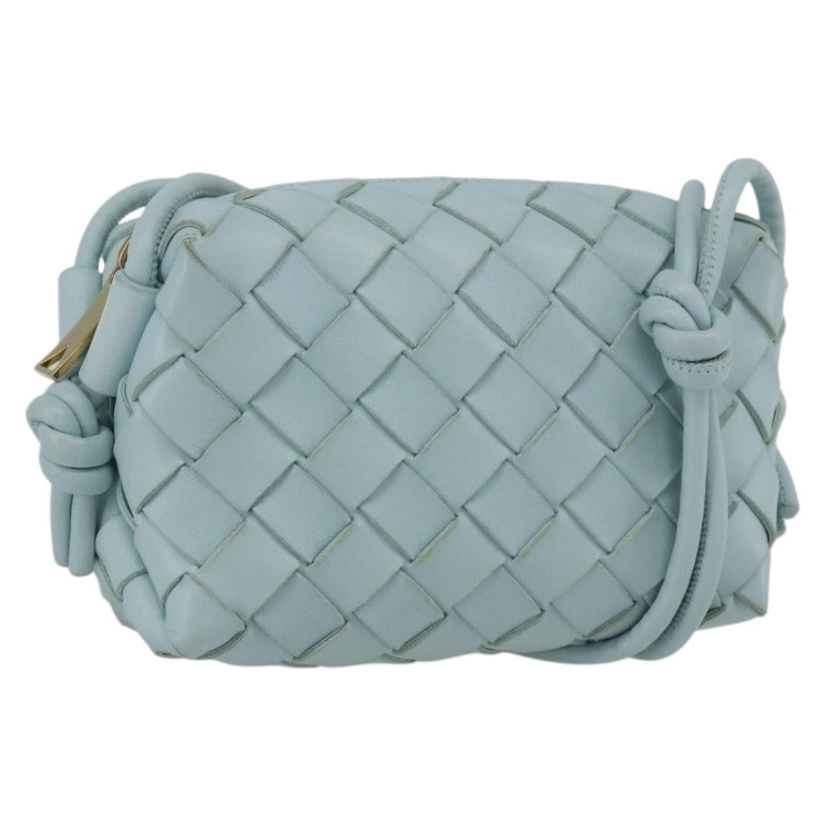 Bottega Veneta Loop Crossbody Bag Intrecciato Nappa, BLUE, LEATHER, Clutche & pouche