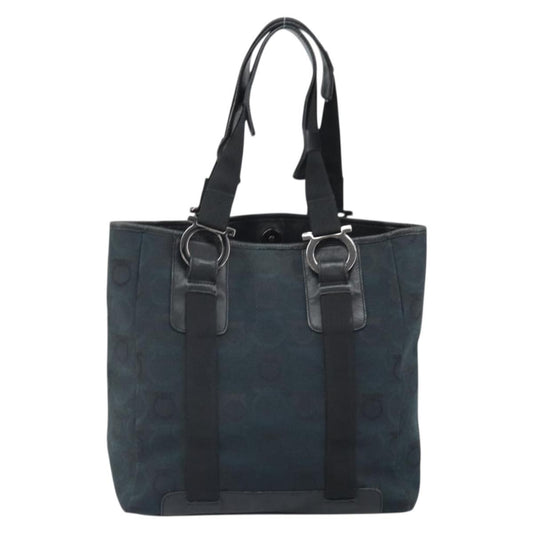 Salvatore Ferragamo Gancini Tote Canvas, NAVY, CANVAS, Tote bag