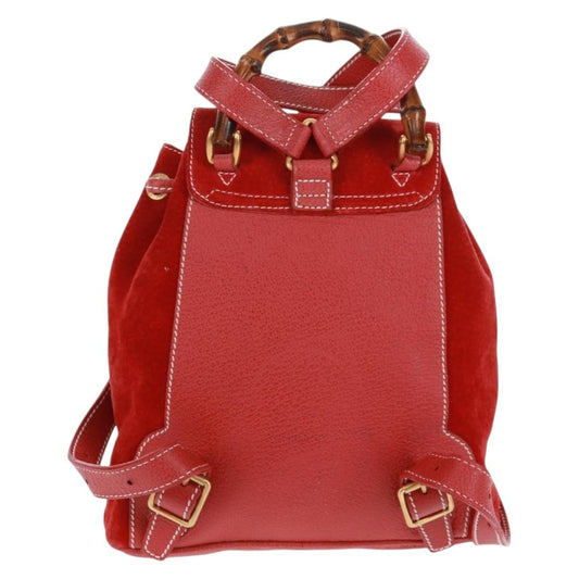 Gucci Vintage Bamboo Backpack Suede, RED, SUEDE, Backpack