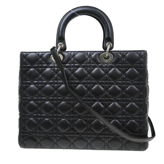 Christian Dior Vintage Lady Dior Bag Cannage Quilt Lambskin, Black, Leather, Handbag
