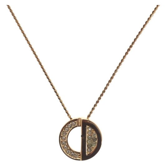 Christian Dior CD Pendant Necklace Metal and Crystals, GOLD, METAL, Necklace