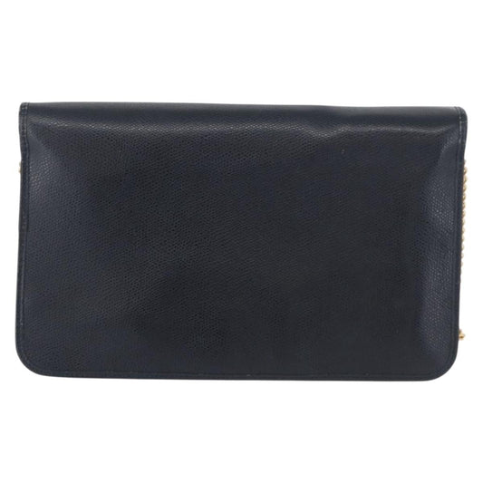 Christian Dior Vintage Chain Flap Shoulder Bag Leather, NAVY, LEATHER, Shoulder bag