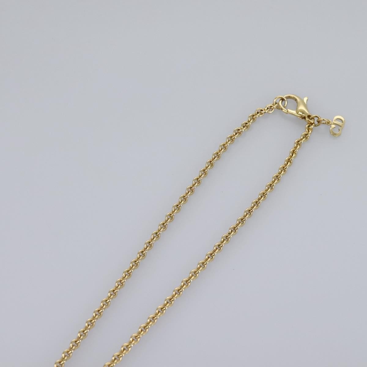 Christian Dior Logo Pendant Necklace Metal with Crystal, GOLD, METAL, Necklace