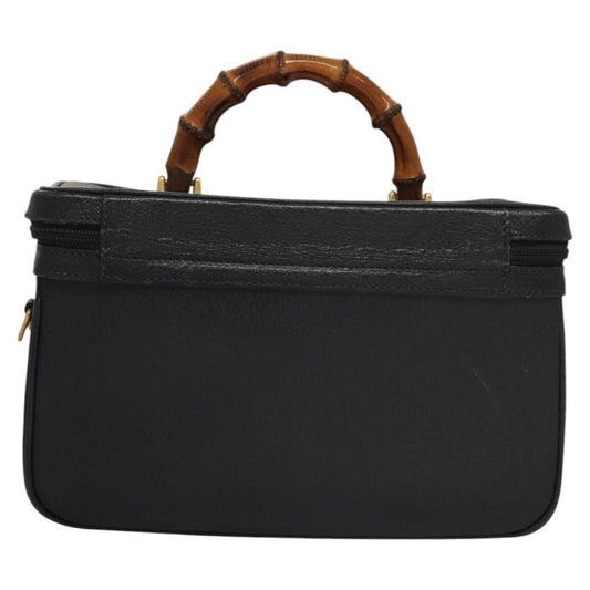Gucci Vintage Bamboo Vanity Case Leather, NAVY, LEATHER, Handbag