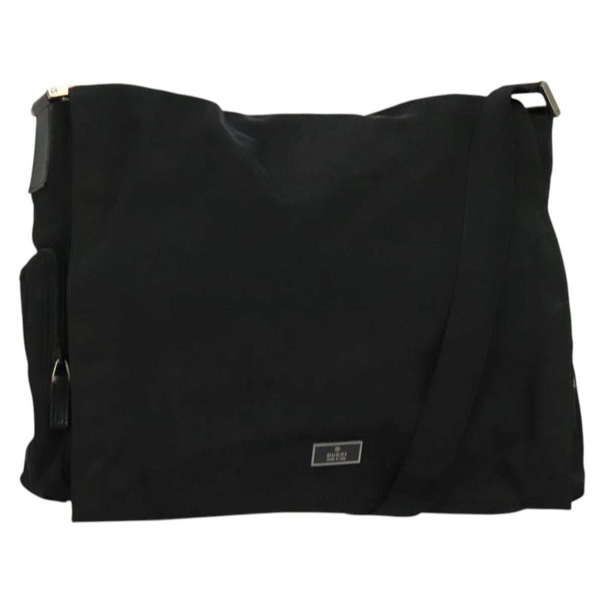 Gucci Side Pocket Flap Messenger Bag Nylon, BLACK, NYLON, Shoulder bag