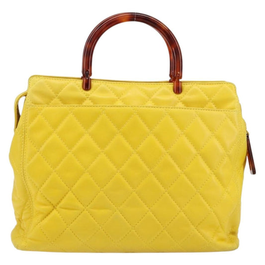 Chanel Vintage CC Resin Pocket Tote Quilted Leather, YELLOW, LEATHER, Tote bag
