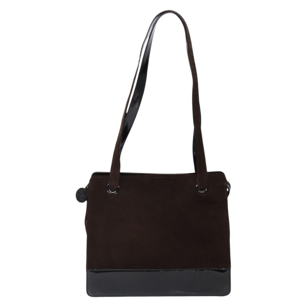 Chanel Vintage Logo Tote Suede, BROWN, SUEDE, Tote bag