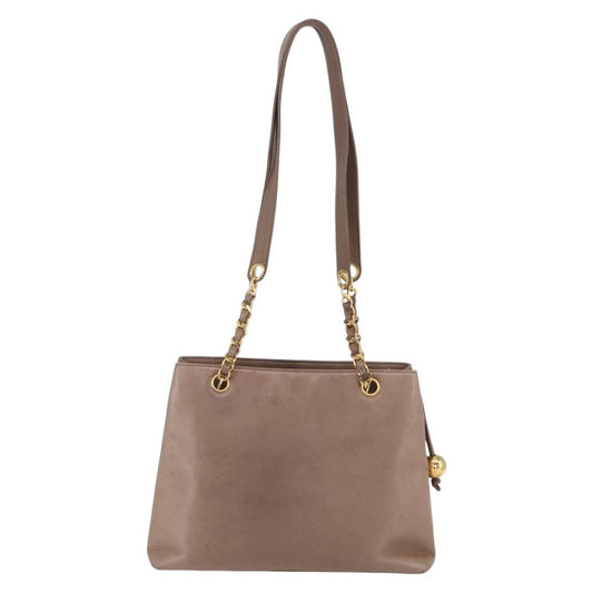 Chanel Vintage Front Pocket Tote Leather, BEIGE, LEATHER, Shoulder bag