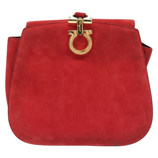 Salvatore Ferragamo Gancini Shoulder Bag Suede, RED, SUEDE, Shoulder bag