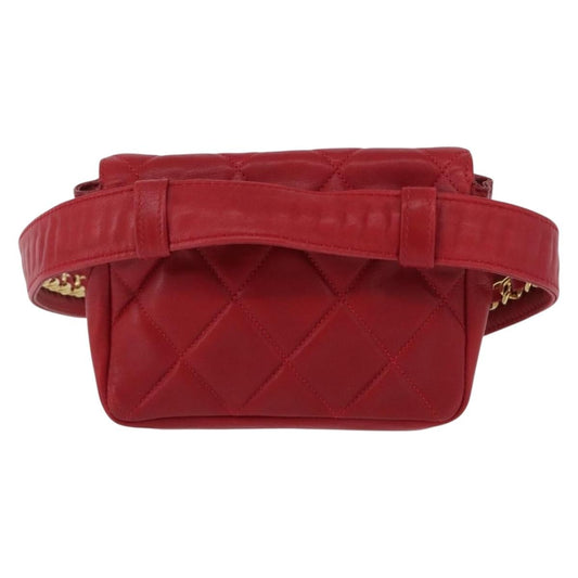 Chanel Vintage CC Flap Waist Bag Quilted Lambskin, Red, Leather, Clutch