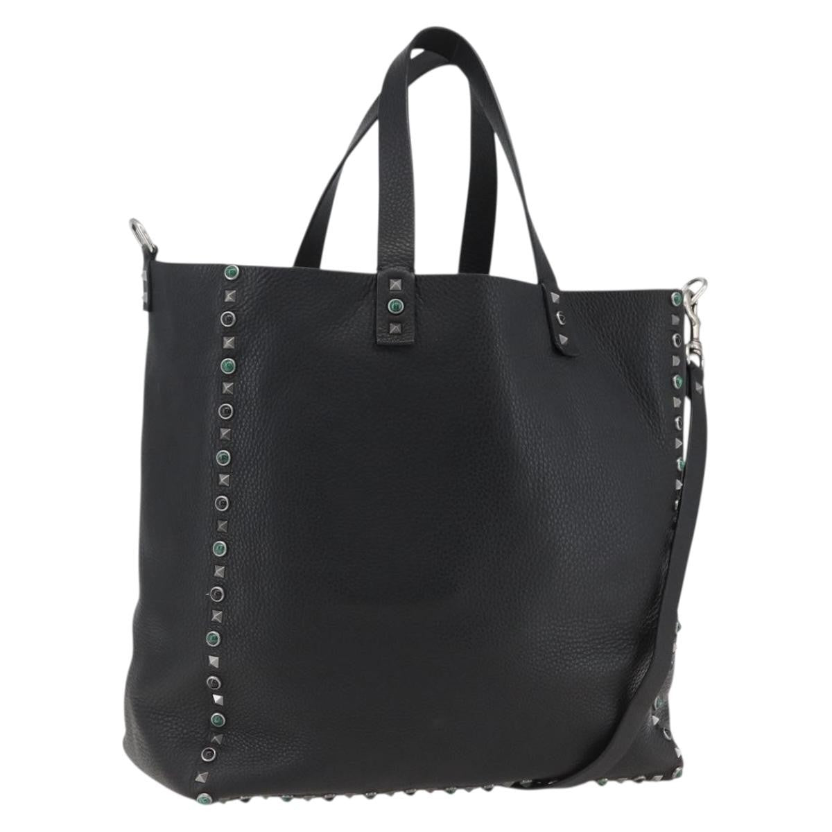 Valentino Garavani Rolling Rockstud Reversible Convertible Tote Leather with Cabochons, BLACK, LEATHER, Tote bag
