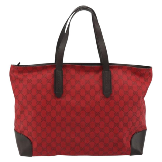Gucci Original Zip Tote GG Canvas with Leather, Red, Canvas, Tote Bag