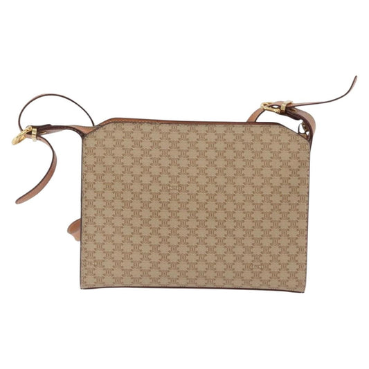 Celine Vintage Macadam Shoulder Bag Canvas and Leather, BEIGE, CANVAS, Shoulder bag