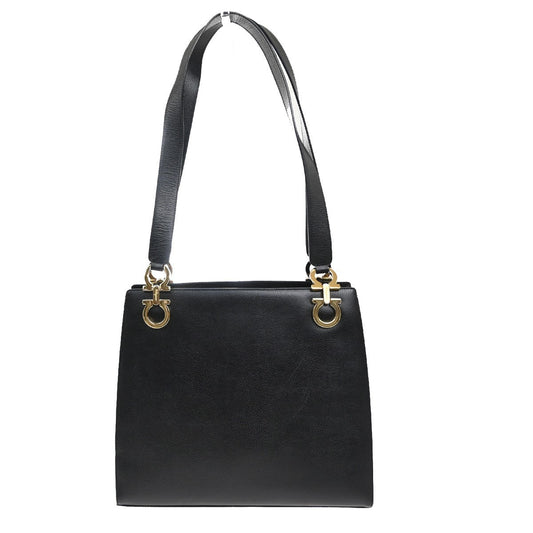 Salvatore Ferragamo Gancini Shoulder Bag Leather, BLACK, LEATHER, Shoulder bag