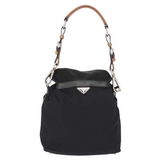 Prada Double Pocket Drawstring Shoulder Bag Tessuto, Black, Nylon, Shoulder Bag