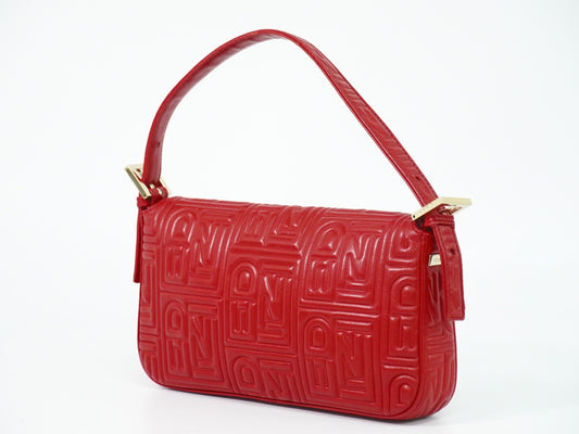 Fendi Mamma baguette Leather, Red, Leather, Handbag