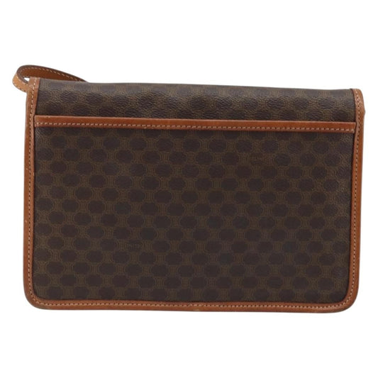 Celine Vintage Macadam Circle Logo Shoulder Bag Canvas and Leather, Brown, Canvas, Shoulder Bag
